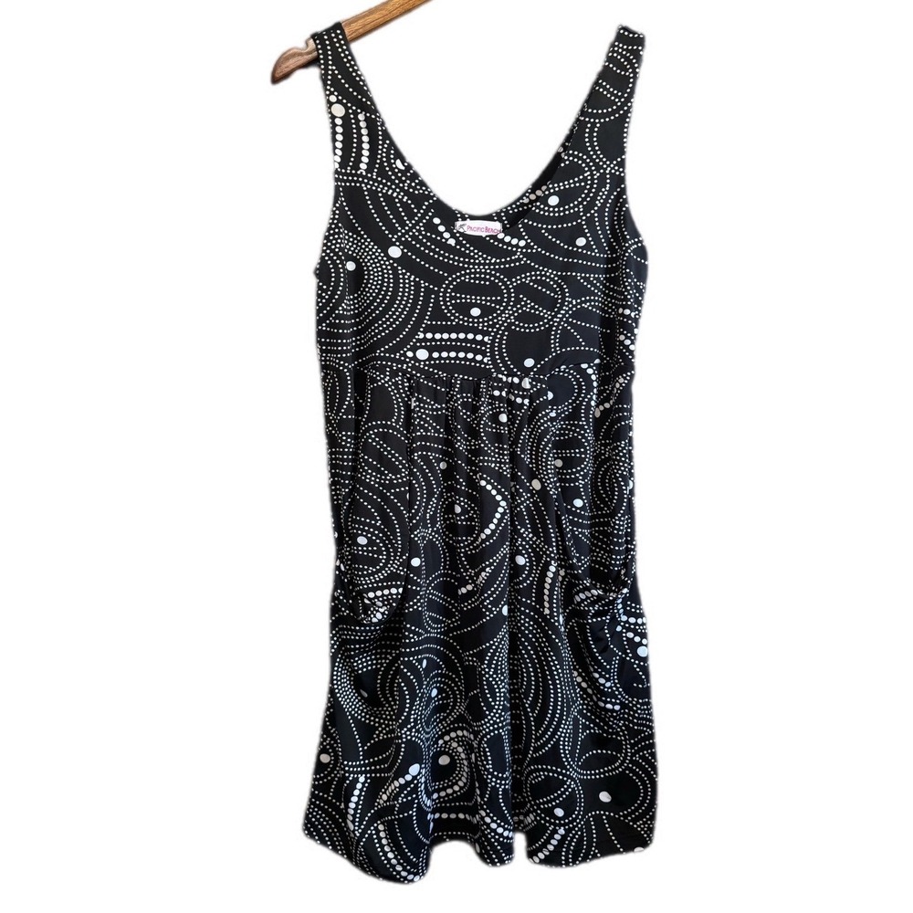 Pacific Beach Dress Women XL Black White Dot Swirl Sleeveless Pocket Excellent